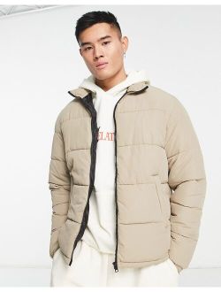 funnel neck puffer jacket in stone