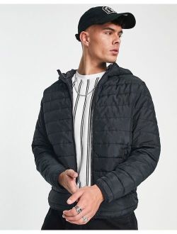 lightweight puffer jacket with hood in black