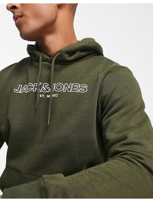 Jack & Jones logo hoodie in forest green