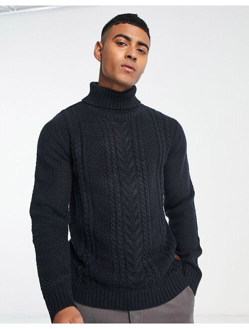 Jack & Jones cable knit turtle neck sweater in navy