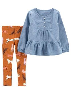 Baby Girls Chambray Top and Leggings, 2-Piece Set