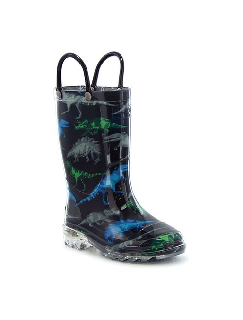 Western Chief Dinosaur Friends Toddler Boys' Water Resistant Light Up Rain Boots