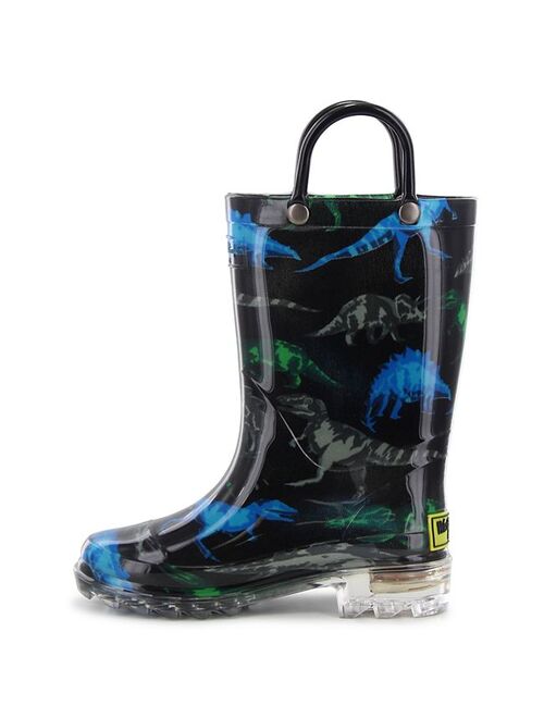Western Chief Dinosaur Friends Toddler Boys' Water Resistant Light Up Rain Boots