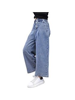 Milokado OnlyAngel Kids Girls Washed Elastic Waist Baggy Wide Leg Jeans Size 4-14 Years