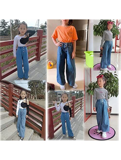 Milokado OnlyAngel Kids Girls Washed Elastic Waist Baggy Wide Leg Jeans Size 4-14 Years