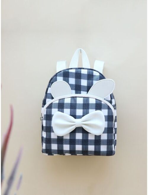 Shein UECareWithLove Bags Girls Gingham Pattern Bow & Cartoon Ear Decor Backpack