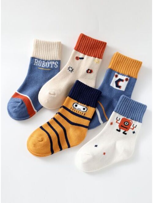 Shein OnjoyLifeSocks Apparel Accessories 5pairs Toddler Boys Striped & Letter Graphic Crew Socks