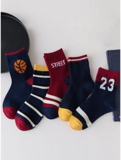 Larvakelly Apparel Accessories 5pairs Toddler Kids Basketball & Letter Graphic Crew Socks