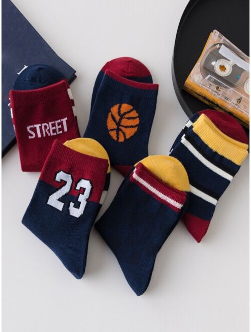 Shein Larvakelly Apparel Accessories 5pairs Toddler Kids Basketball & Letter Graphic Crew Socks