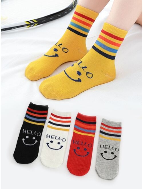 Shein Xvqing Underwear & Sleepwear 5pairs Toddler Kids Expression & Letter Graphic Crew Socks