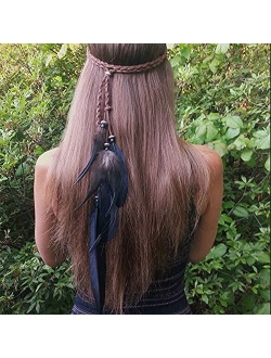 ESH7 Boho Peacock Feather Headband Hippie Jewelry Gifts Native American Indian Costume Festival Hair Accessories Bohemian Clothing Dresses for Women & Girls, colorful, Me