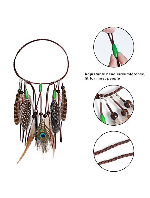 obmwang Indian Feather Headband Boho Feather Headbands Festival Costumes Head Dress with Feathers for Women and Girls