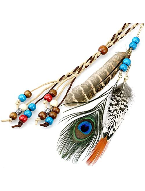 obmwang Boho Feather Headbands Indian Feather Headband Peacoak Headpieces Festival Costumes Hair Accessories for Women and Girls
