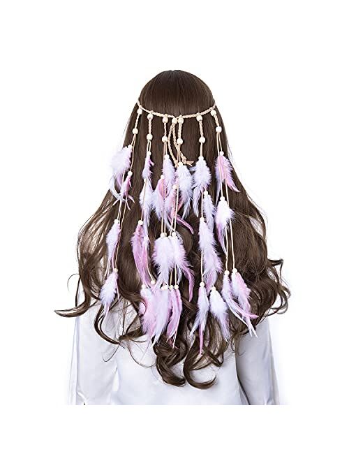 LUREME Hippie Feather Headband for Women-Indian Headwear Costume Headdress Feather Hair Accessories (hb000010)