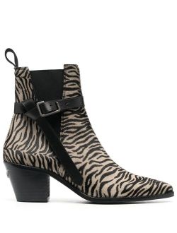 zebra-print leather ankle boots