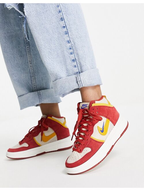 Nike Dunk High Up sneakers in white, red and yellow