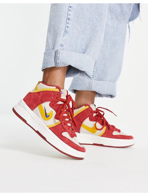 Nike Dunk High Up sneakers in white, red and yellow