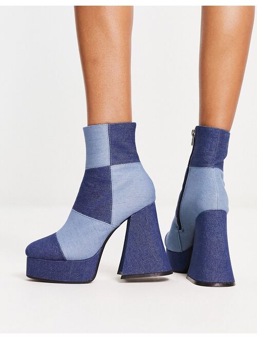 Lamoda 90s denim patchwork heeled boots in blue