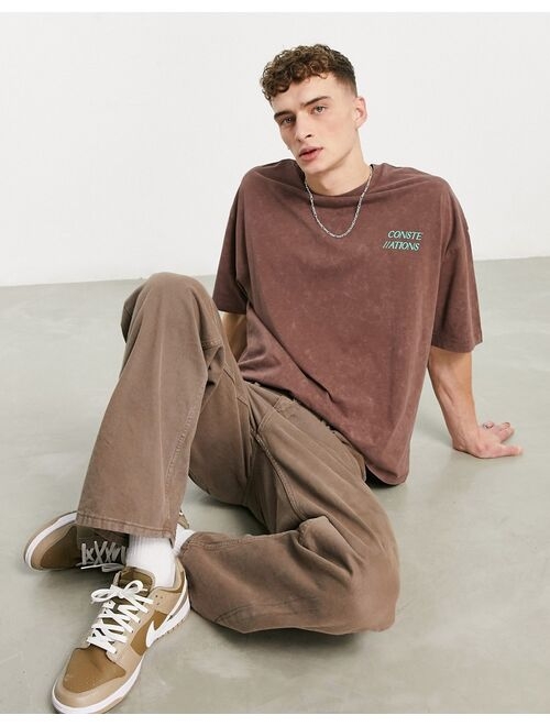 ASOS DESIGN oversized t-shirt in brown with constellation print