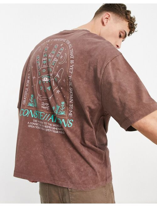 ASOS DESIGN oversized t-shirt in brown with constellation print