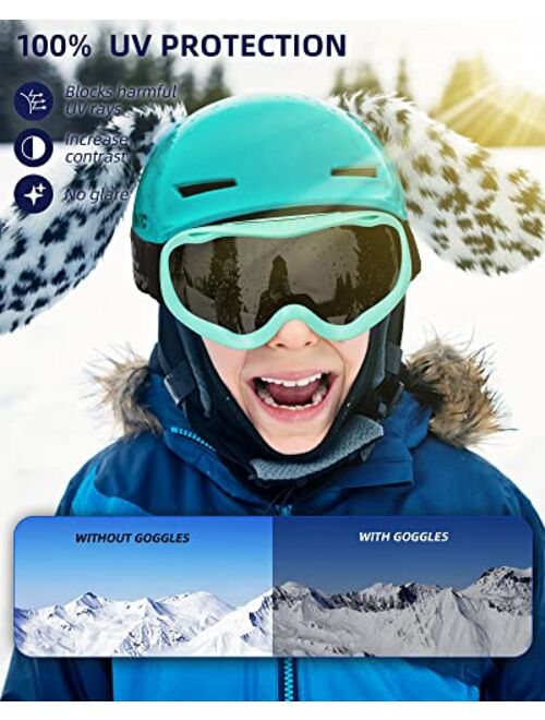 Keary Kids Ski Goggles Anti Fog 100% UV Protection Snow Goggles for Youth Kids, OTG Helmet Compatible