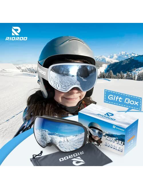 RIOROO Kids Ski Goggles Snowbaord Goggles for Boys Girls Toddler Age 3-10,Helmet Compatible/UV Protection/OTG/Wide Vision