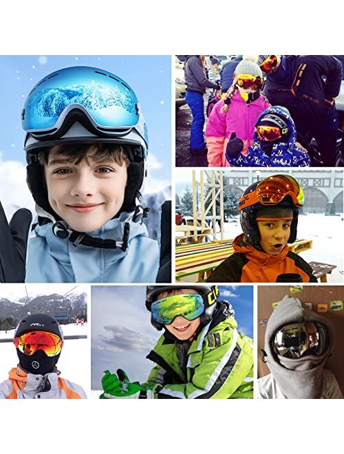 COPOZZ Ski Goggles Kids, Youth Snowboard Goggles for Boys Girls Toddler Age 2-12,OTG UV400 Helmet Compatible Skiing Equipment