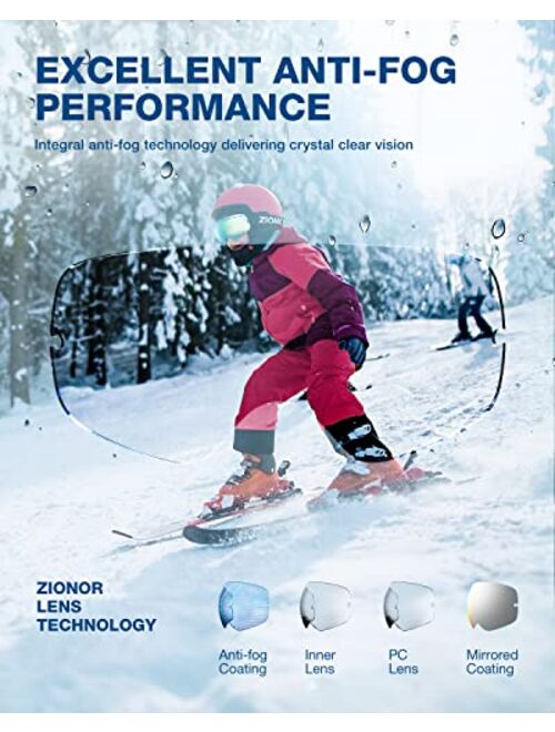 ZIONOR XMINI Kids Ski Goggles - Snowboard Snow Goggles for Boys Girls Youth