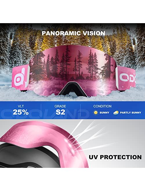 Odoland Kids Ski Snowboard Goggles, Anti-Fog OTG Cylindrical Snow Goggles for Youth Boys & Girls Snow Skiing