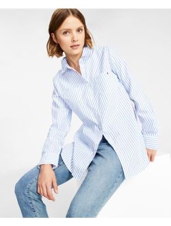 Cotton Striped Easy-Care Collared Shirt