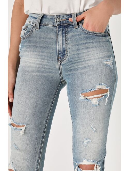 Lulus Nikki Light Wash High-Rise Distressed Raw Hem Skinny Jeans