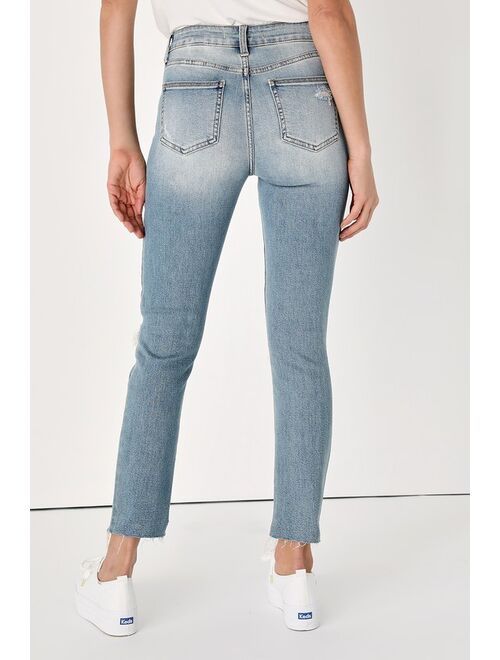 Lulus Nikki Light Wash High-Rise Distressed Raw Hem Skinny Jeans