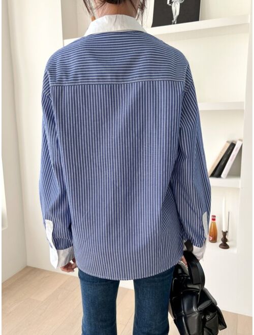 DAZY Striped Print Contrast Collar Shirt