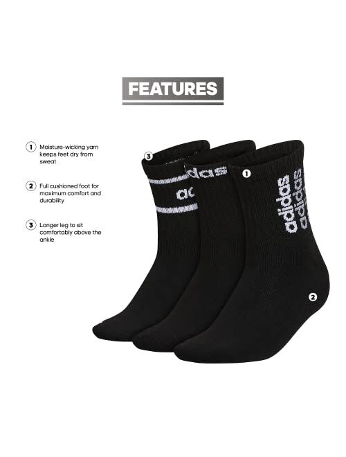 adidas Womens Sport Linear High Quarter Socks (3-pair)