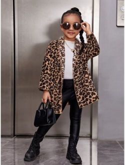 Toddler Girls Leopard Print Shawl Collar Coat