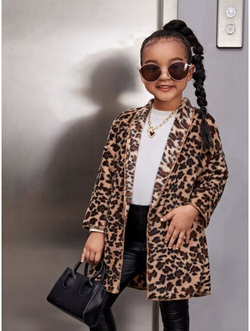 SHEIN Toddler Girls Leopard Print Shawl Collar Coat