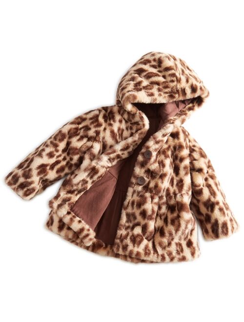 FIRST IMPRESSIONS Baby Girls Leopard Faux-Fur Hooded Coat, Created for Macy's
