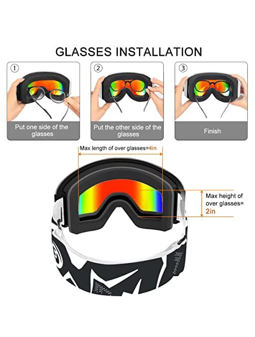findway Kids Ski Goggles for Boys Girls Youth-OTG Anti-Fog Over Glasses Kids Snow/Snowboard Goggles