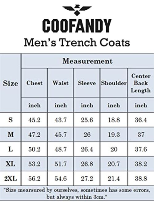 COOFANDY Men's Trench Coat Slim Fit Notch Lapel Double Breasted Belted Lightweight Windbreaker