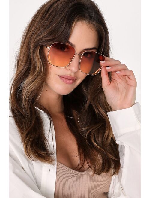Lulus Sunny Day Trend Gold Square Oversized Sunglasses