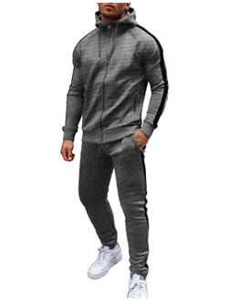 Mens Tracksuit with Zipper Pockets Full Zip Hoodie Sweatsuit 2 Pieces Athletic Sports Casual Sweat Suits