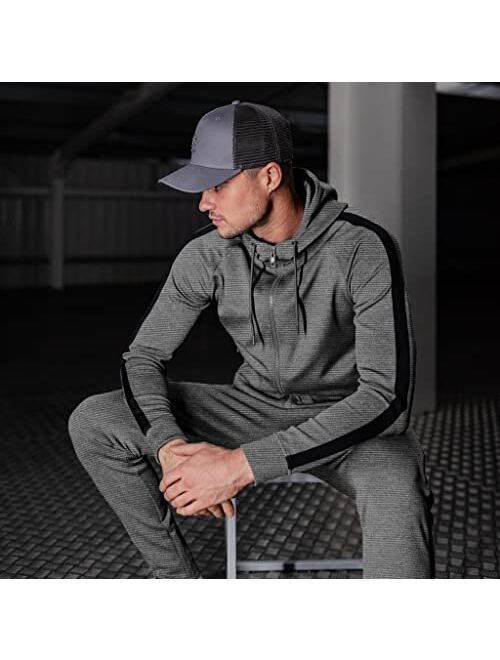 COOFANDY Mens Tracksuit with Zipper Pockets Full Zip Hoodie Sweatsuit 2 Pieces Athletic Sports Casual Sweat Suits
