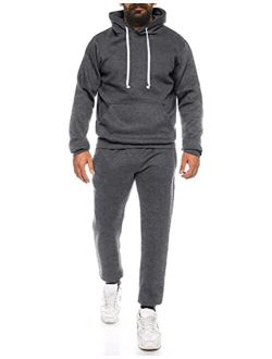 Mens Tracksuits 2 Piece Hooded Athletic Sweatsuits Casual Lined Fleece Pullover Jogging Suit Sets
