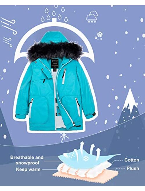 Wantdo Girl's Warm Snow Coat Waterproof Ski Jacket Windproof Winter Parka Insulated Fleece Rain Jackets
