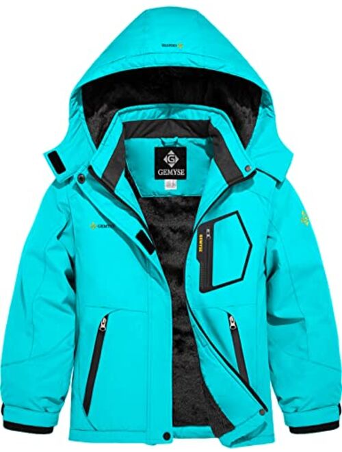 GEMYSE Girl's Winter Waterproof Ski Snow Jacket Fleece Lined Windproof Snowboarding Coat