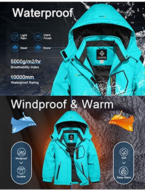 GEMYSE Girl's Winter Waterproof Ski Snow Jacket Fleece Lined Windproof Snowboarding Coat