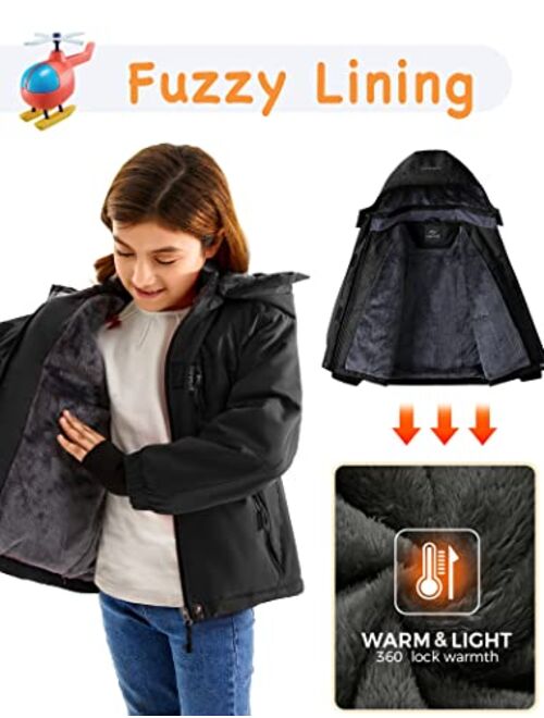 FARVALUE Girls Waterproof Skiing Jacket Windproof Winter Coat Warm Snow Coat with Removable Hood