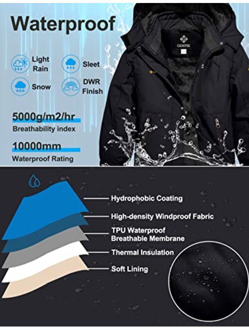 GEMYSE Girl's Waterproof Ski Snow Jacket Fleece Windproof Winter Jacket with Hood