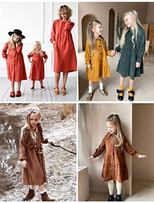 Arshiner Girls' Dresses Long Sleeve Casual A-Line Loose Fit Corduroy Midi Fall Dress
