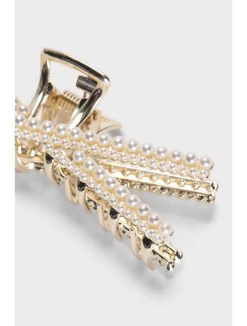 Lulus Elegant Charm Gold Pearl Hair Clip